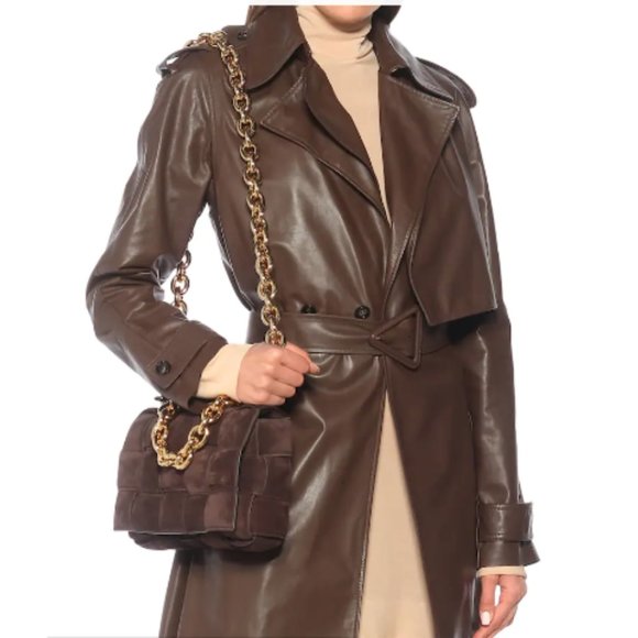 Bottega Veneta Cassette Suede Shoulder Bag Weaved Brown Gold Chain Link Strap - Picture 2 of 10